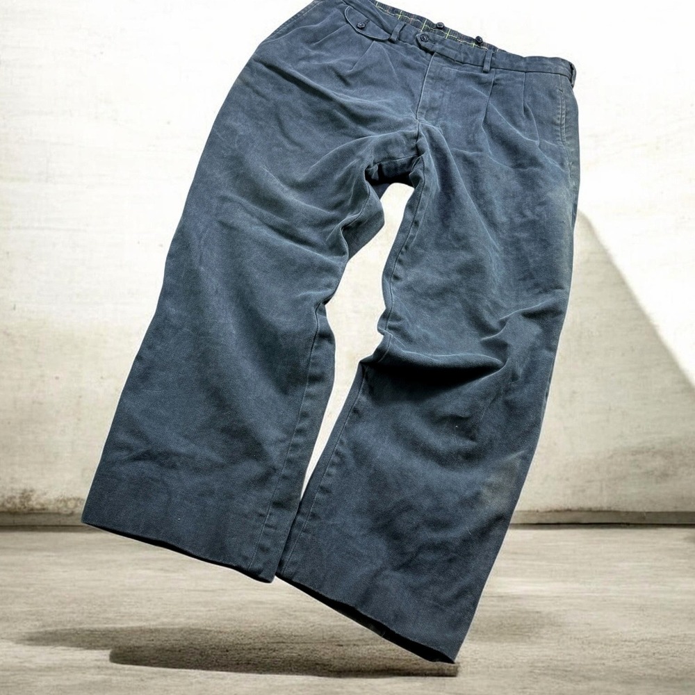 Faconnable Trousers Mens 36 Blue Chino Pleated Plaid Lining Classic Prep‎ Blue